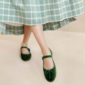 Green Velvet Flats